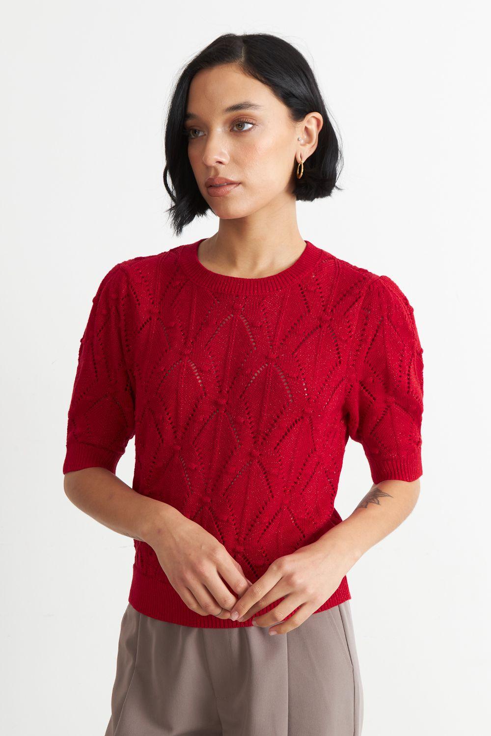 Polera Manga Corta de Hilo Rojo Nicopoly-4