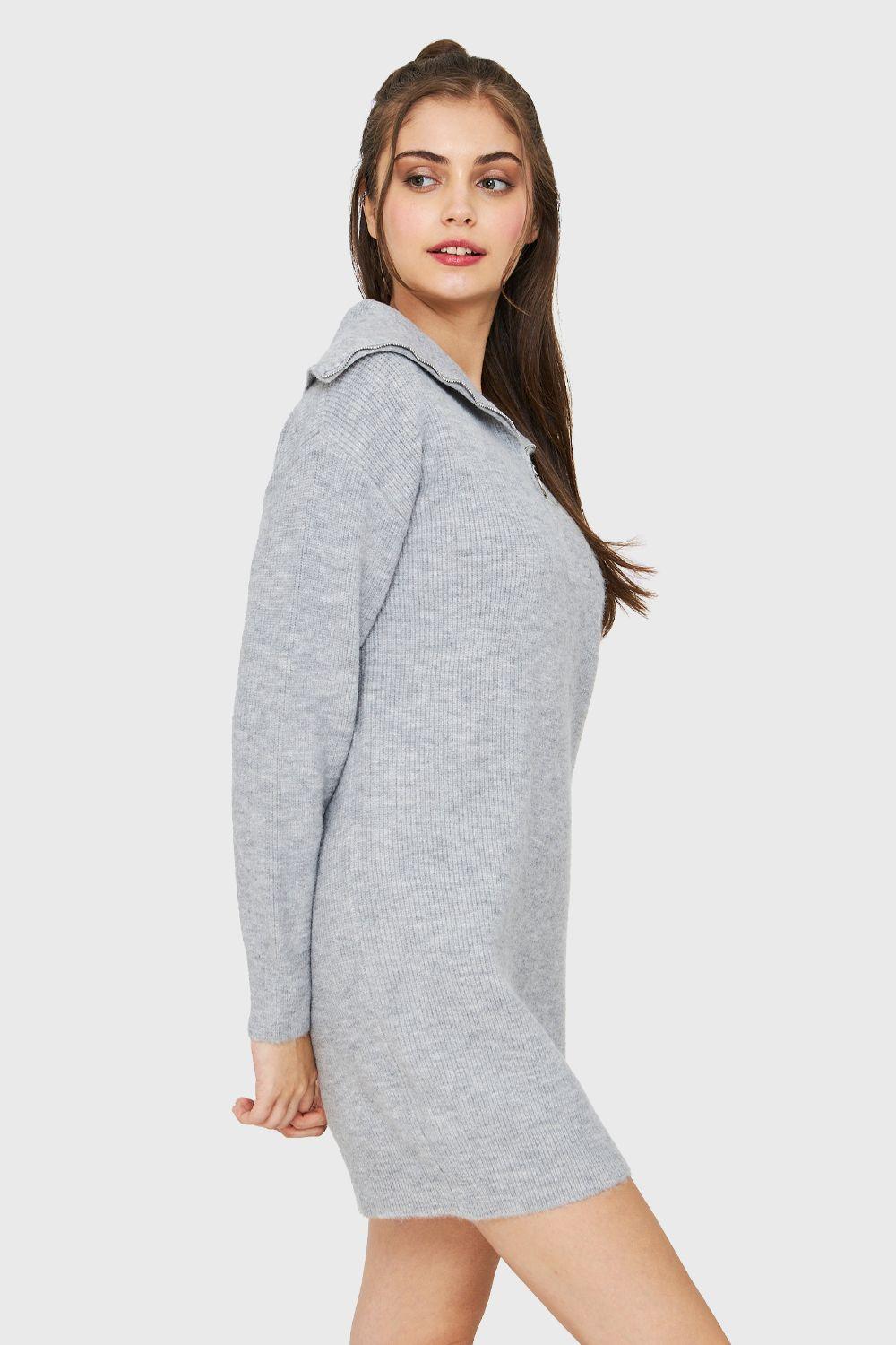Sweater Vestido Cuello Con Cierre Gris Nicopoly-2