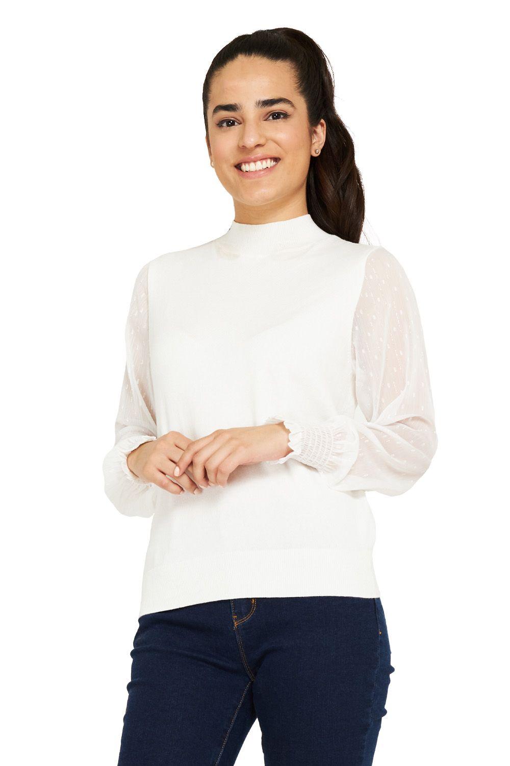 Sweater Manga Brillos Blanco Nicopoly-1