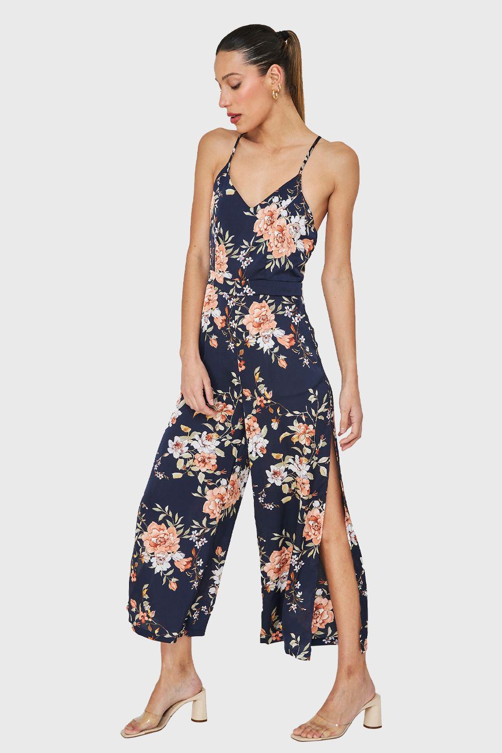 Enterito Tajo Print Floral Azul Marino Nicopoly-1