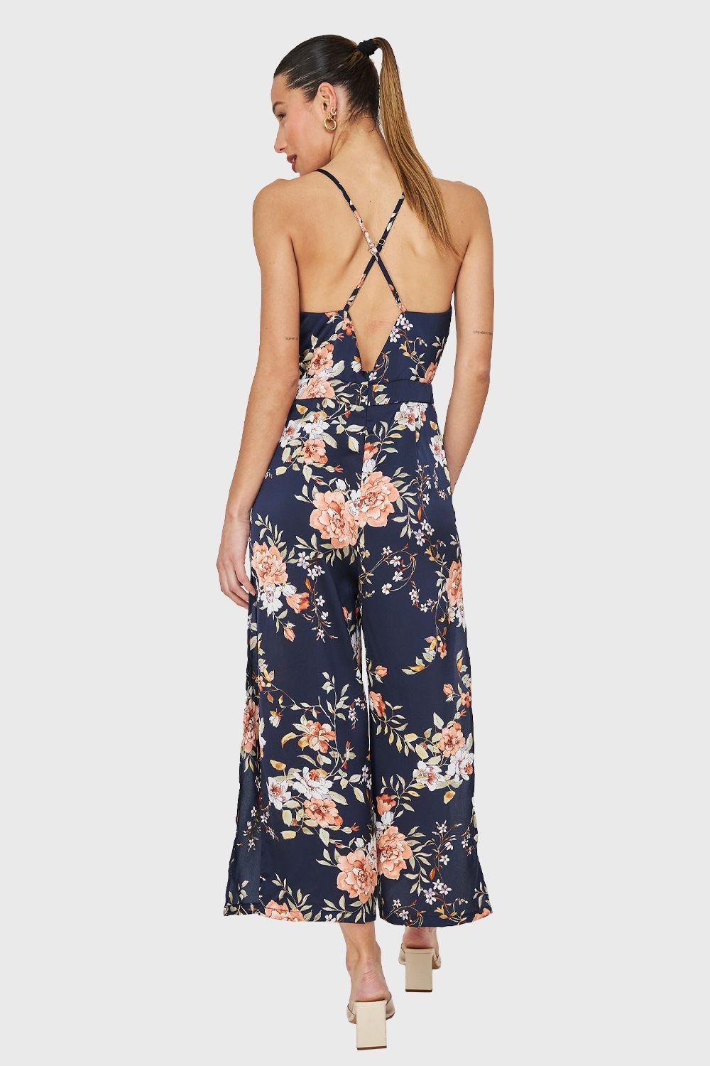 Enterito Tajo Print Floral Azul Marino Nicopoly-3