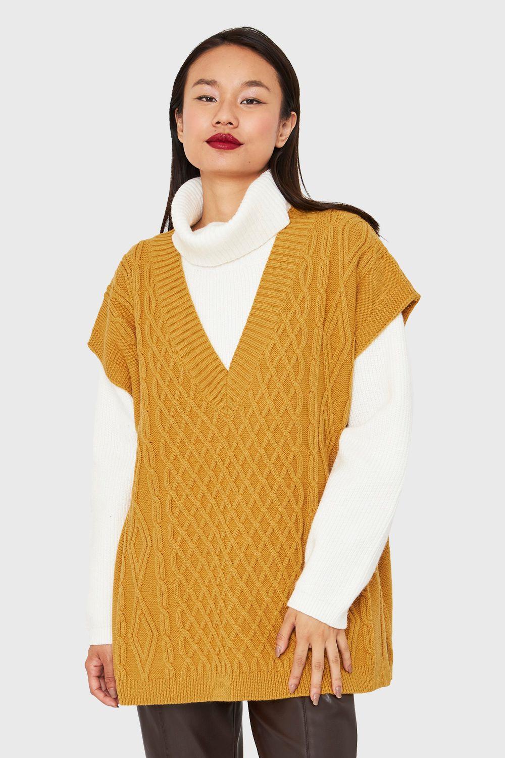 Chaleco Oversize Rombos Mostaza Nicopoly-4