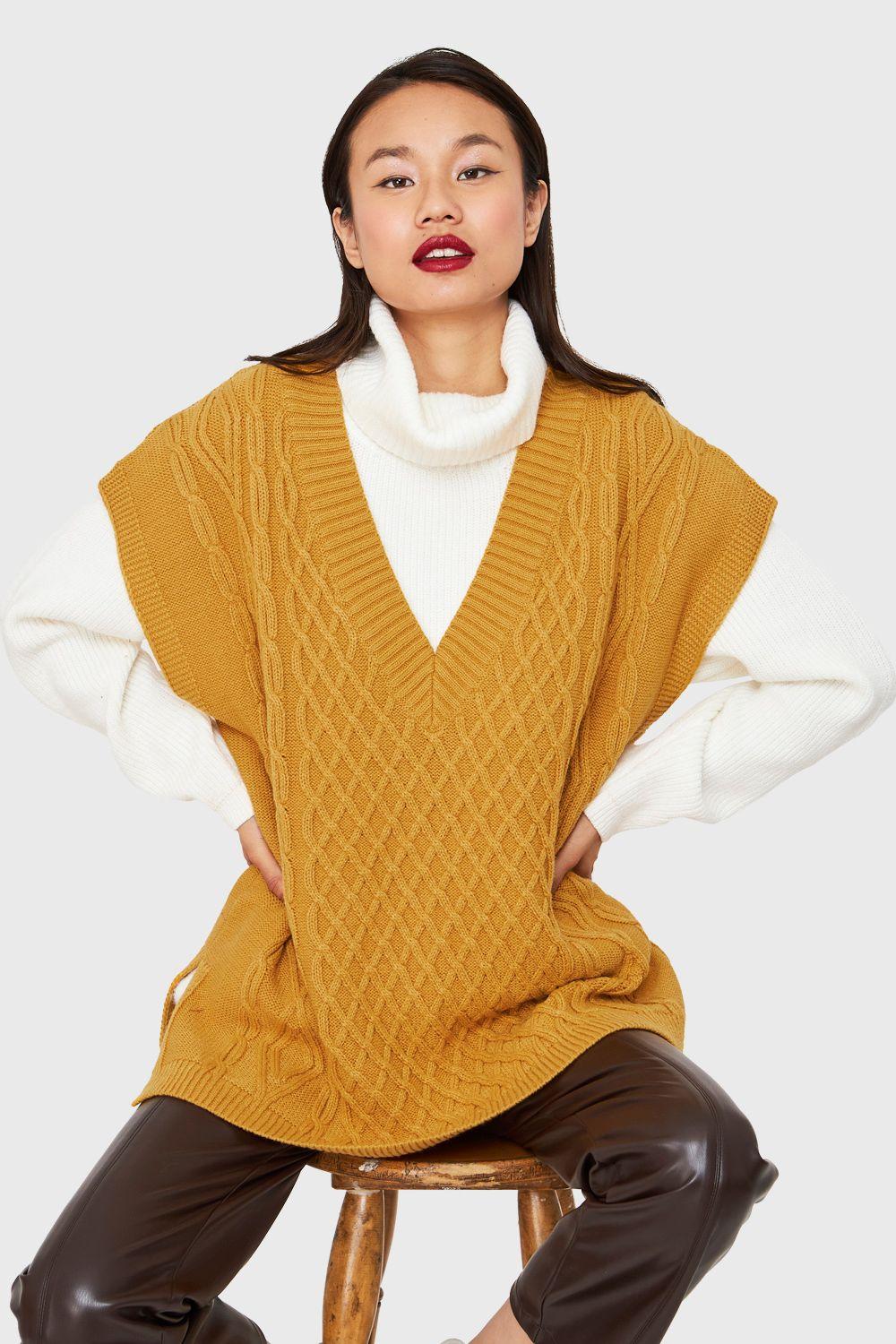 Chaleco Oversize Rombos Mostaza Nicopoly-0