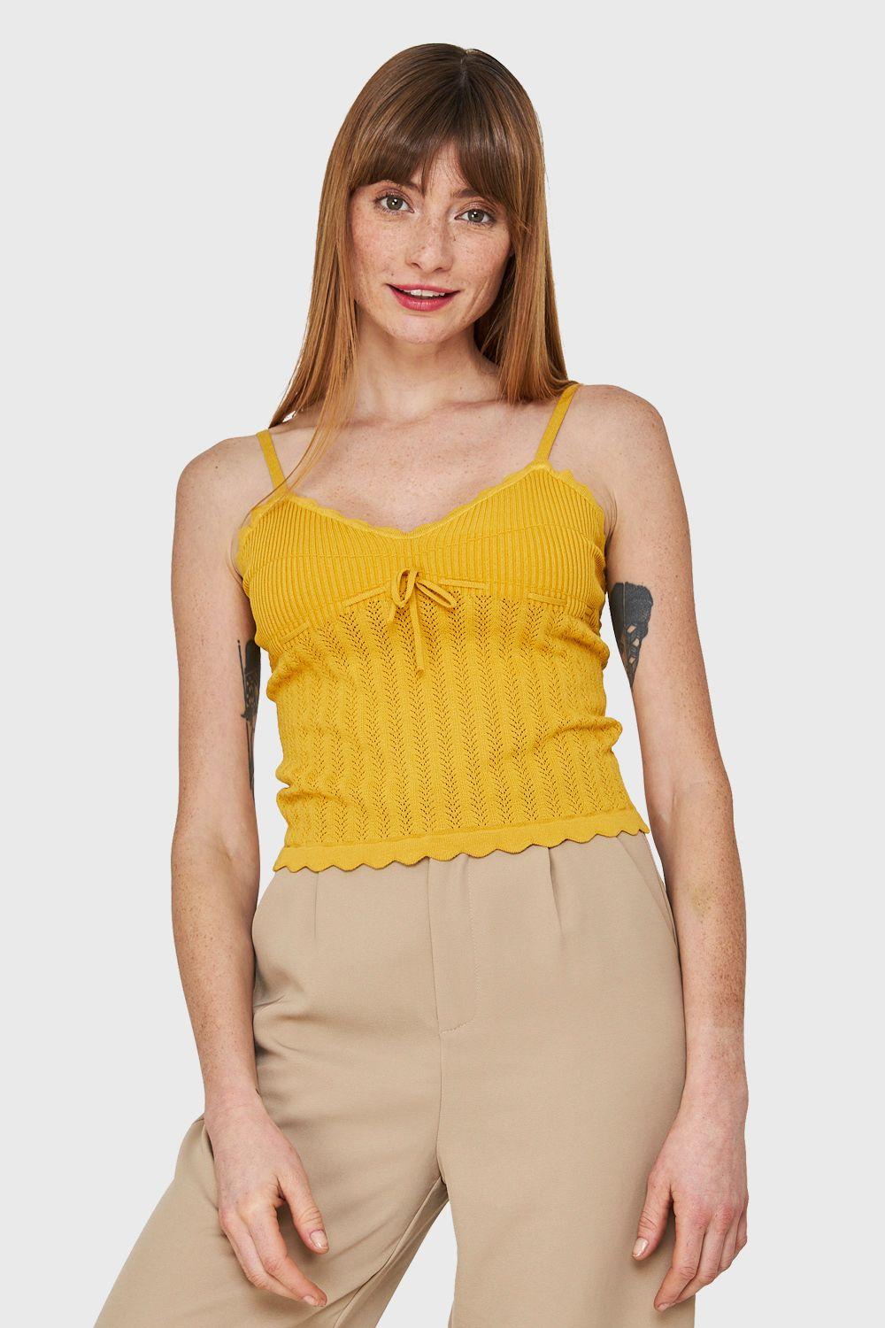 Polera Tipo Tejida Con Cinta Amarillo Nicopoly-4