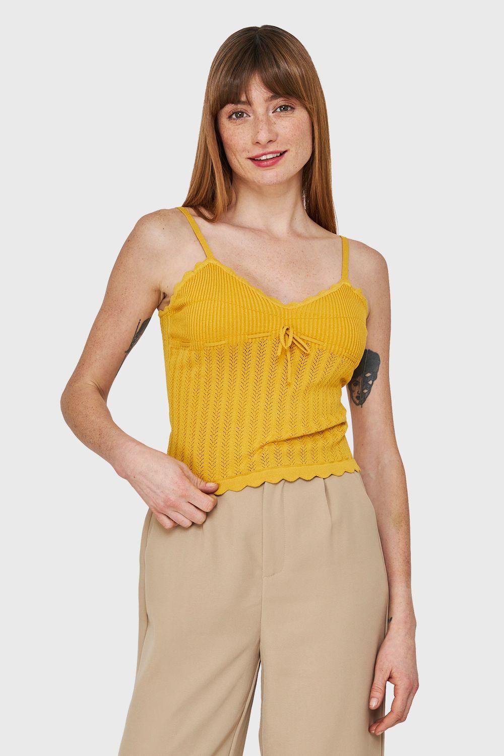Polera Tipo Tejida Con Cinta Amarillo Nicopoly-0