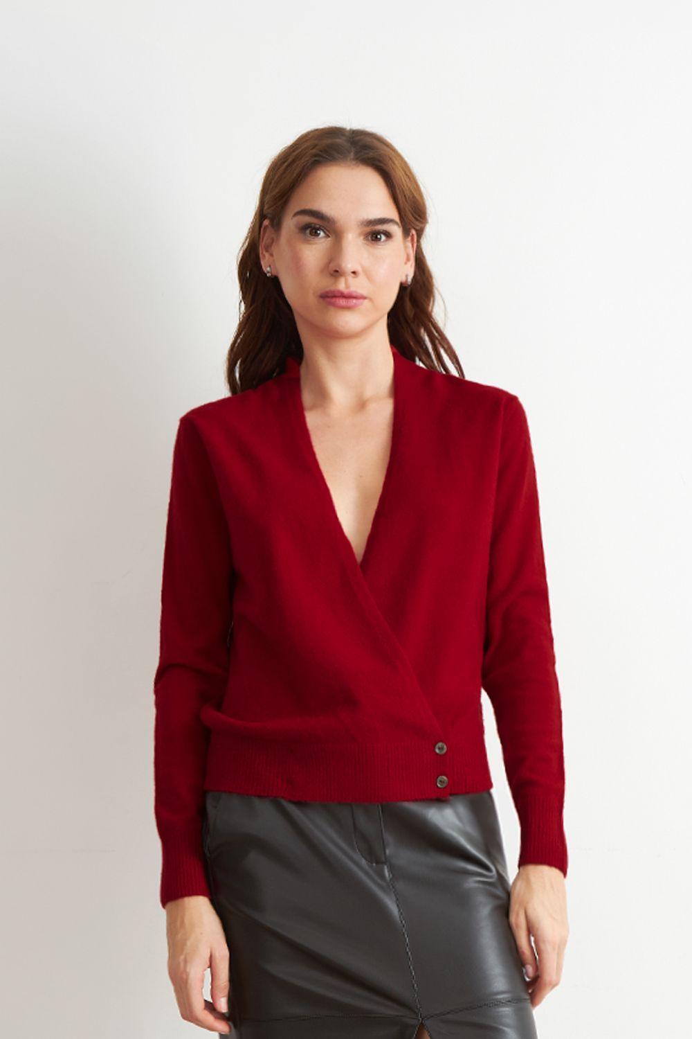 Sweater Cruzado con Botones Rojo Nicopoly-0
