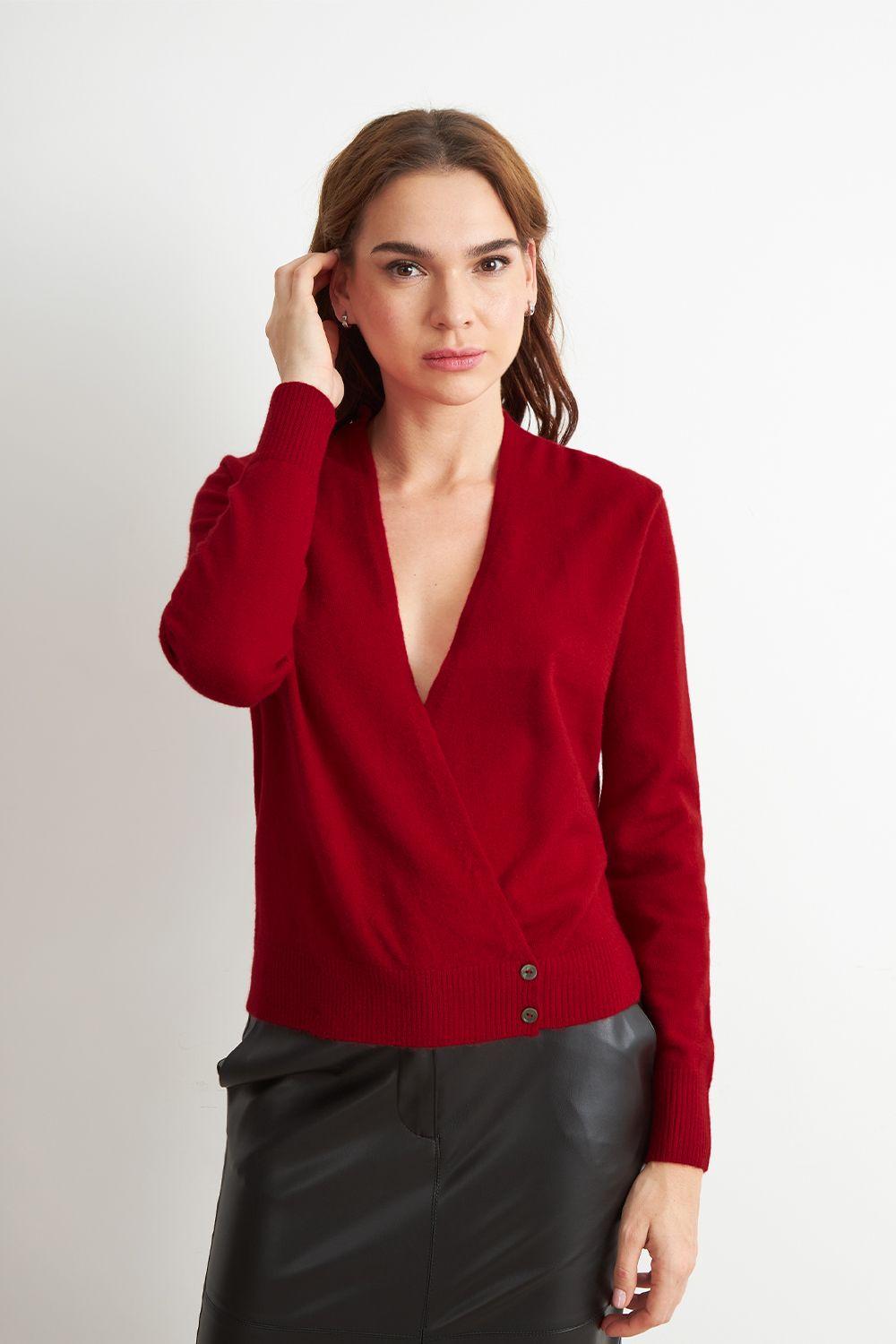 Sweater Cruzado con Botones Rojo Nicopoly-4