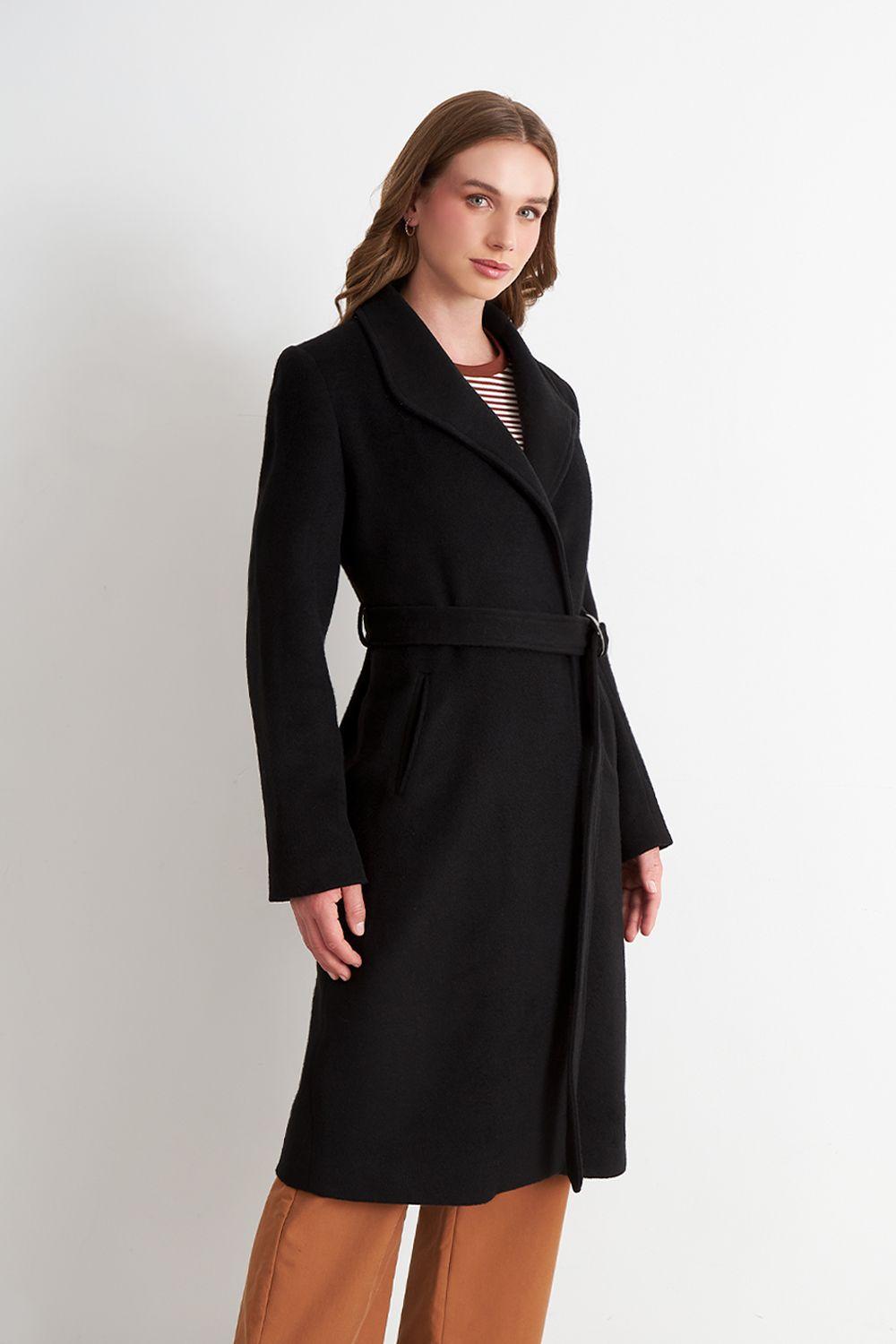 Abrigo con Cinturón Hebilla Metálica Negro Nicopoly-2