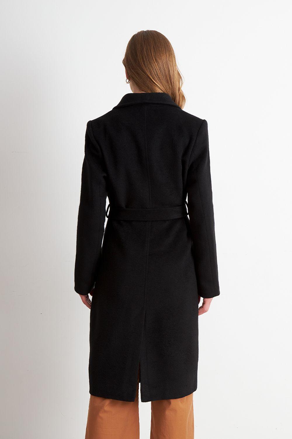 Abrigo con Cinturón Hebilla Metálica Negro Nicopoly-3