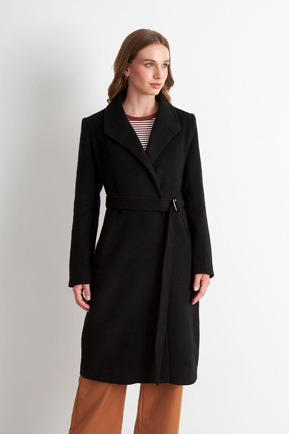 Abrigo con Cinturón Hebilla Metálica Negro Nicopoly-4