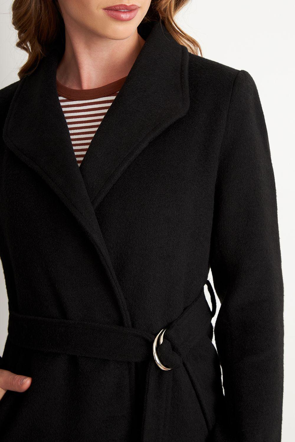 Abrigo con Cinturón Hebilla Metálica Negro Nicopoly-5