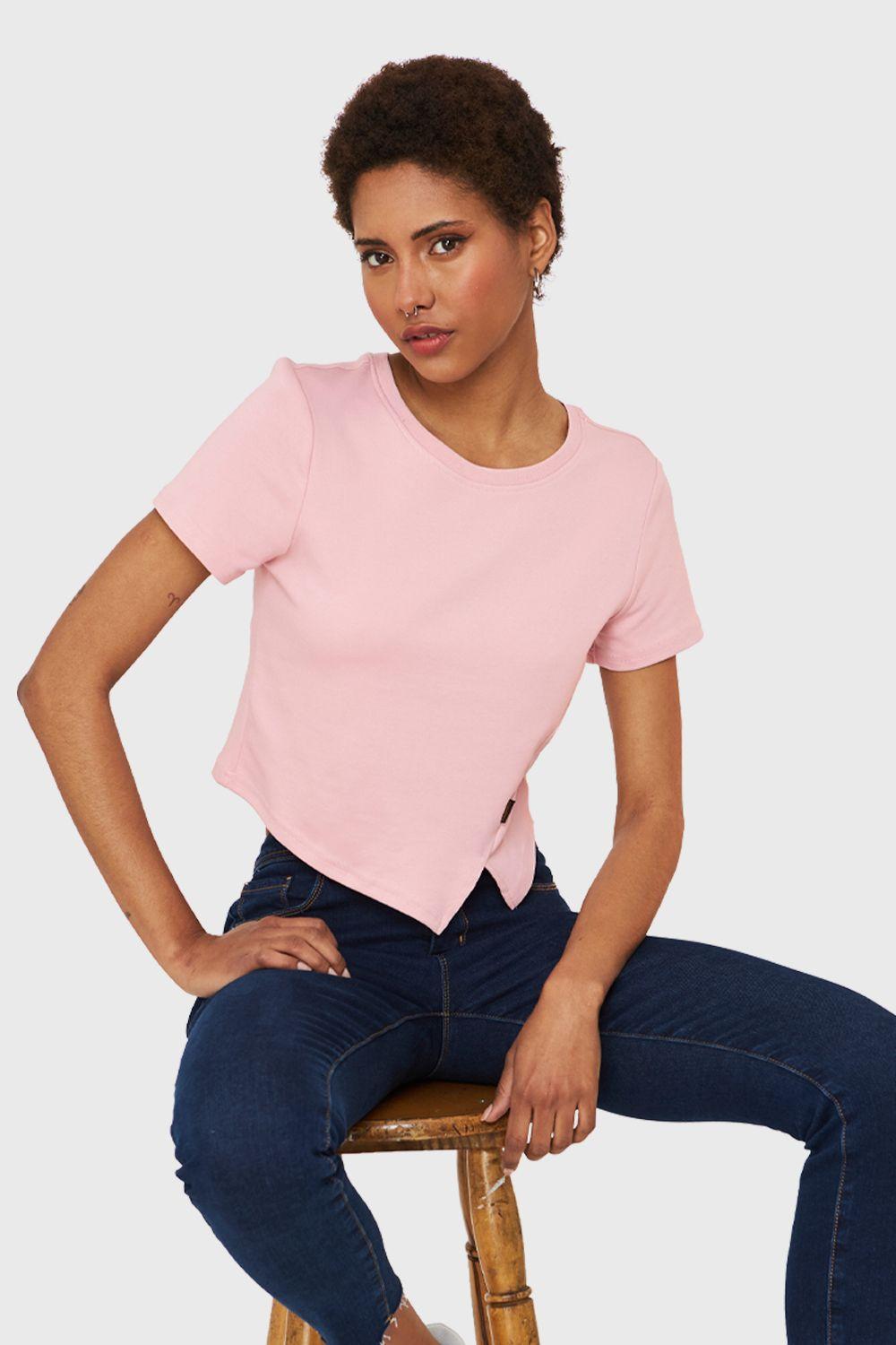 Polera Crop Etiqueta Fashion Rosa Nicopoly-0