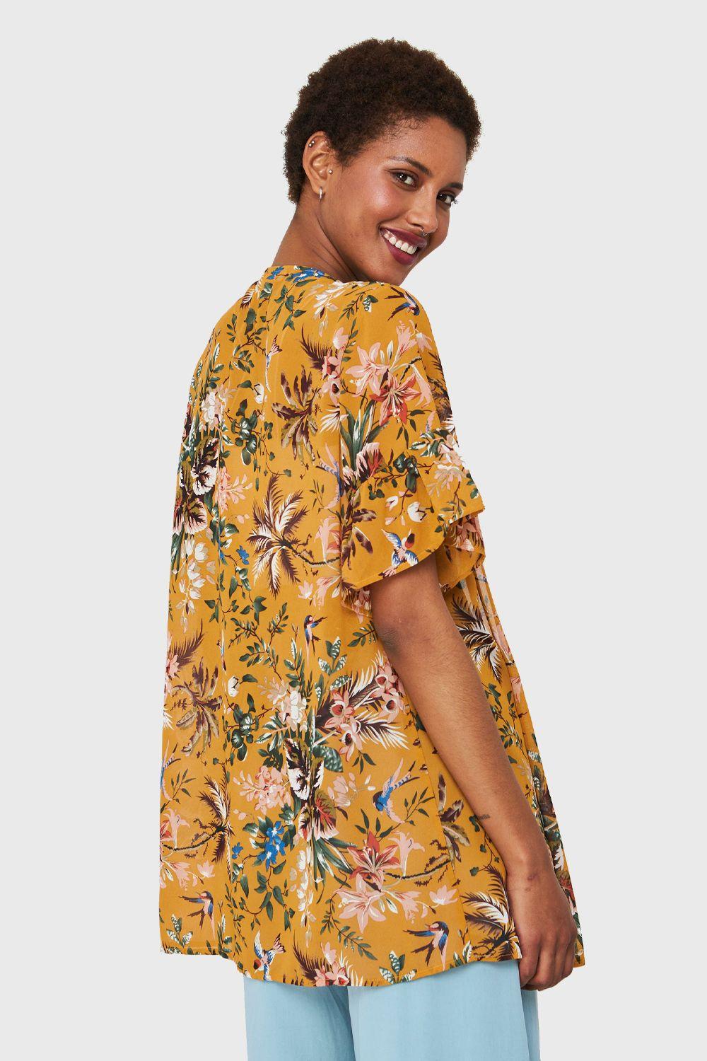 Kimono Floreado Mostaza Nicopoly-3
