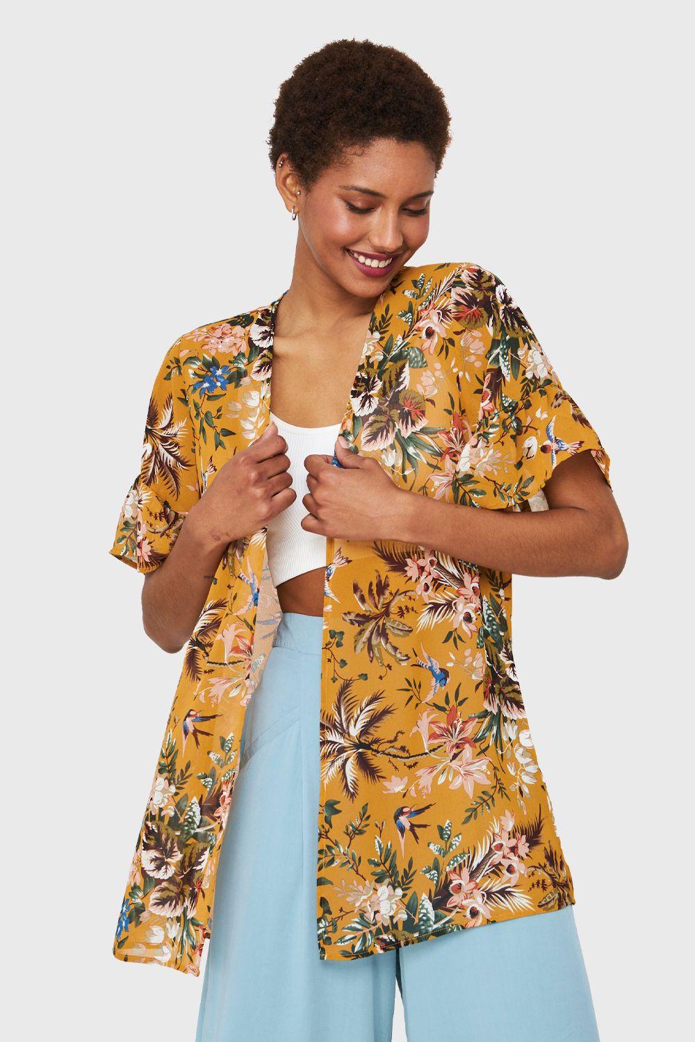 Kimono Floreado Mostaza Nicopoly-0