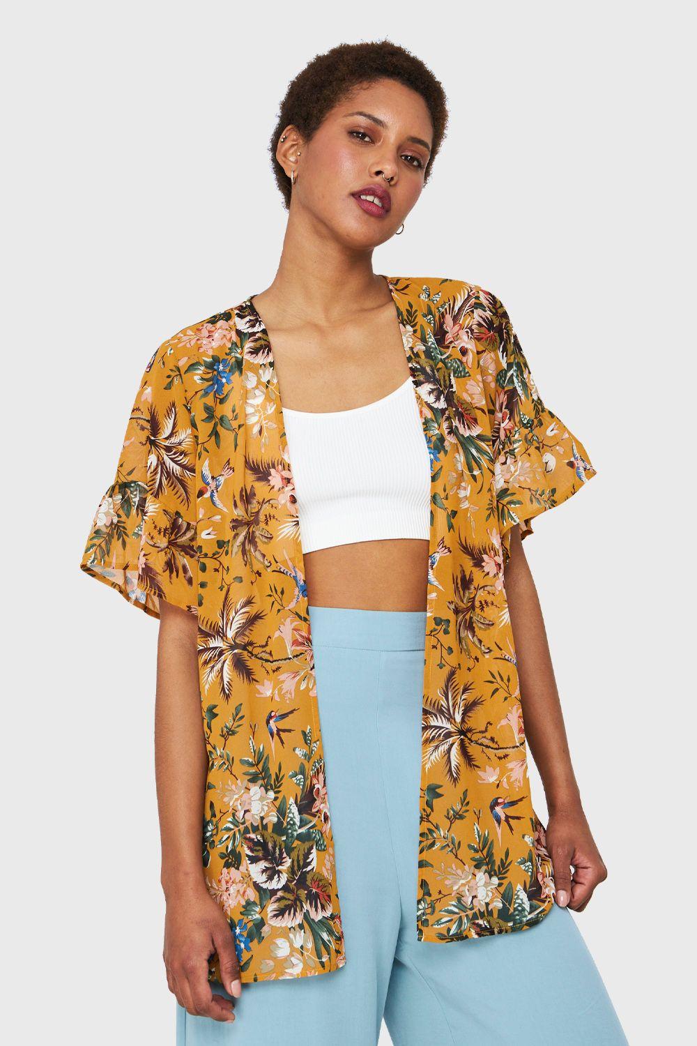 Kimono Floreado Mostaza Nicopoly-4
