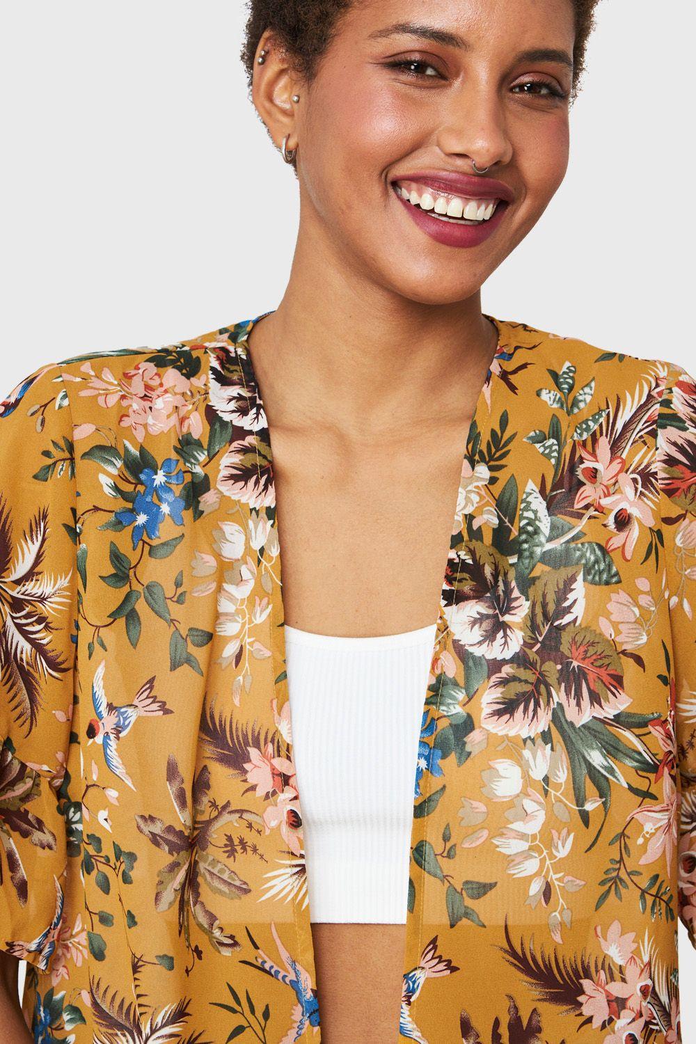 Kimono Floreado Mostaza Nicopoly-5