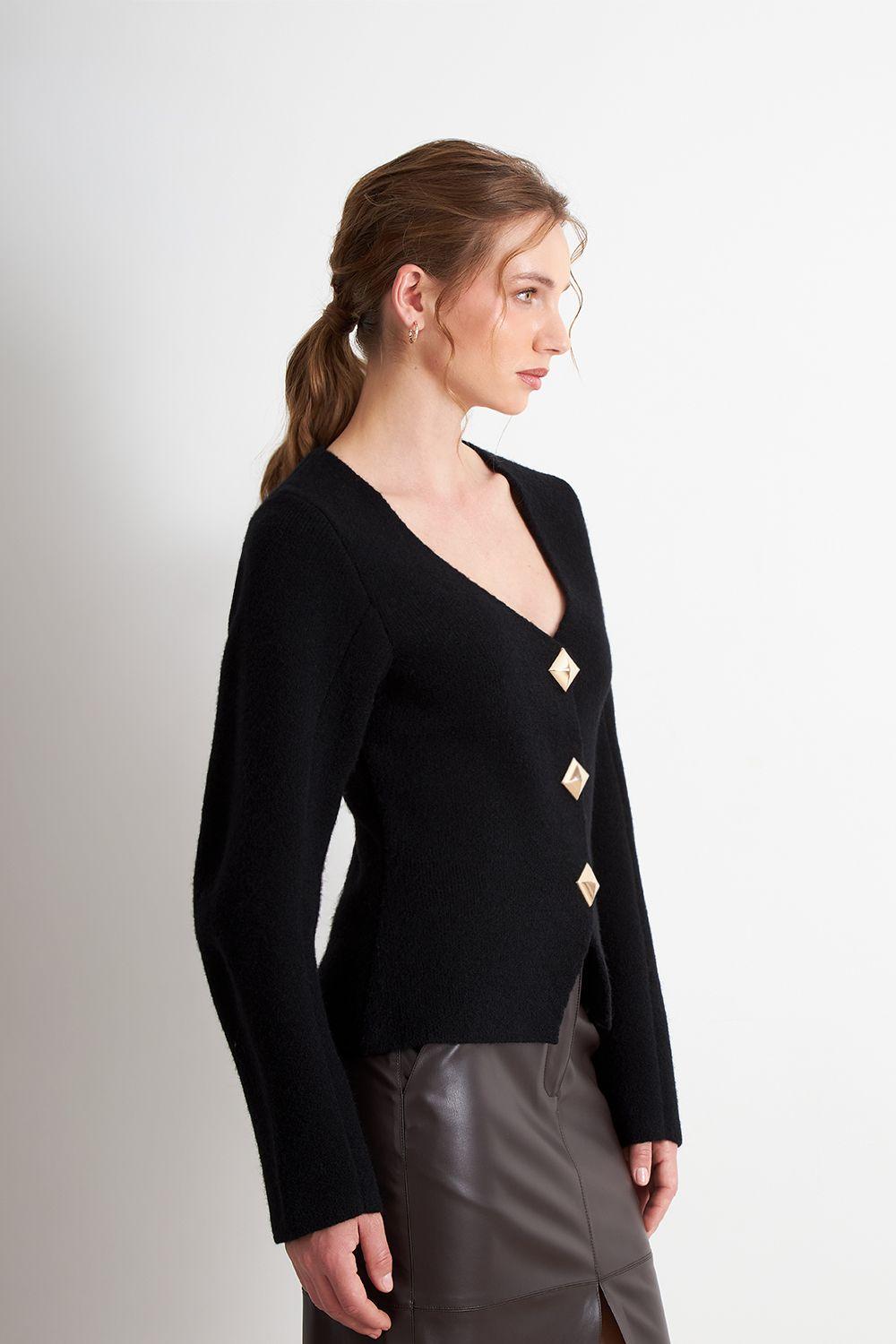 Cárdigan Manga Globo Negro Nicopoly-2