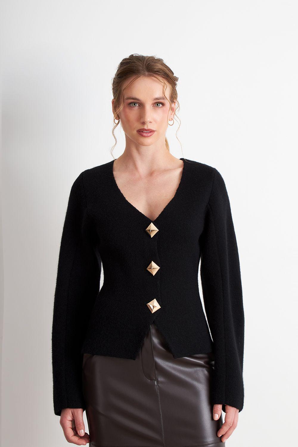 Cárdigan Manga Globo Negro Nicopoly-4