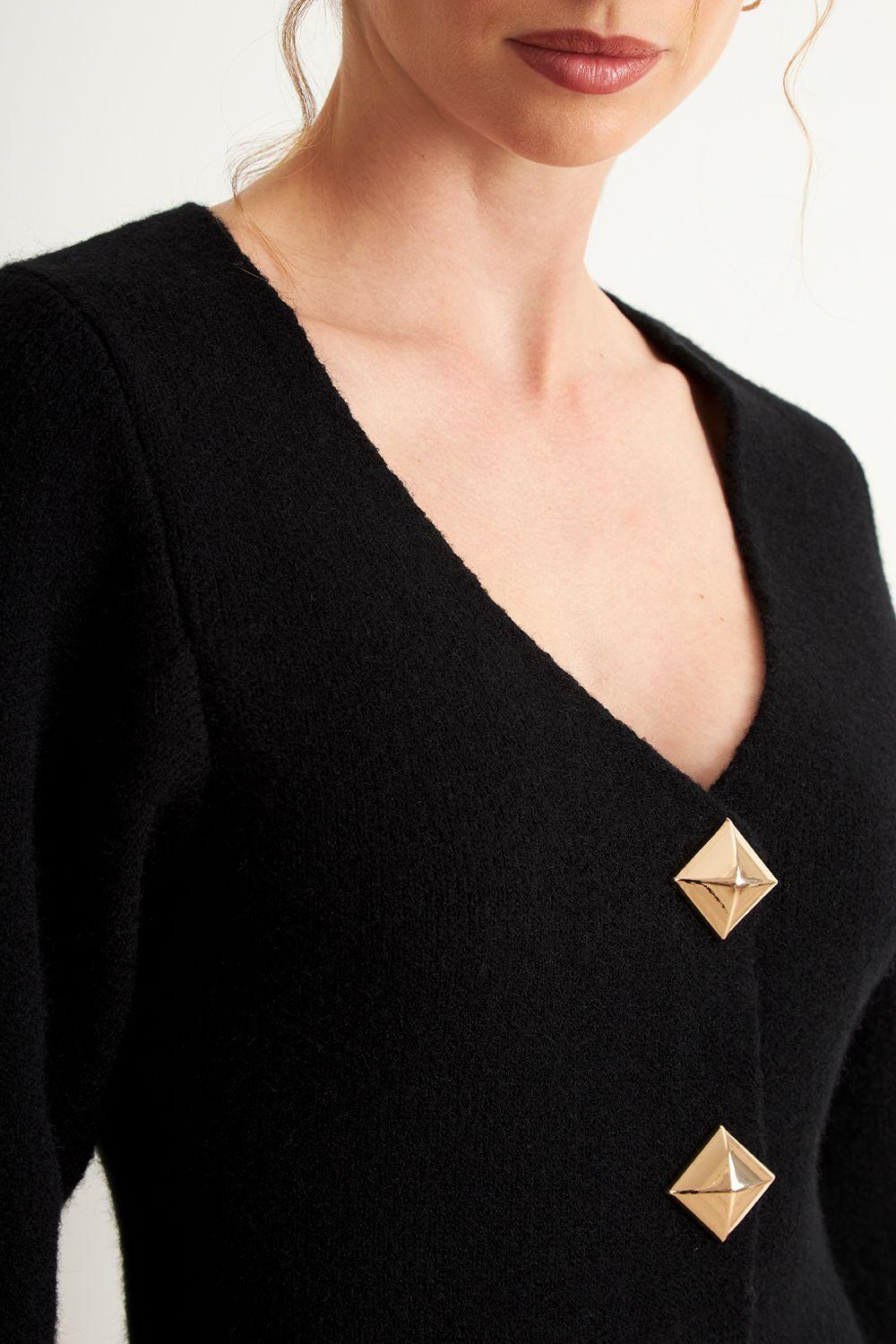 Cárdigan Manga Globo Negro Nicopoly-5