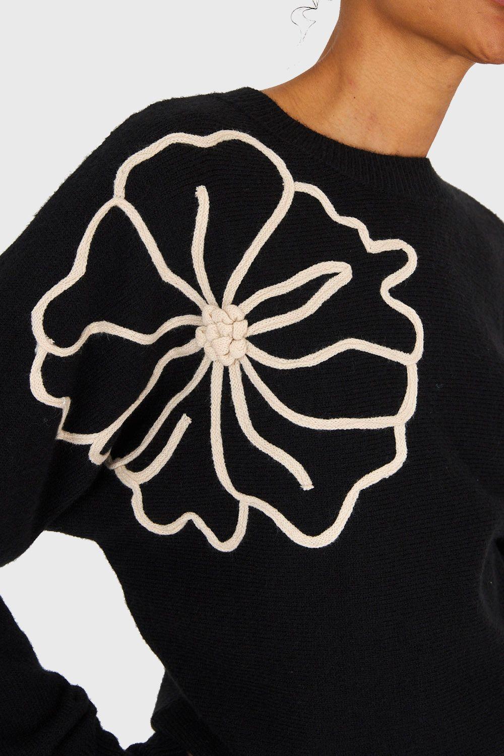 Sweater Diseño Flores Negro Nicopoly-5