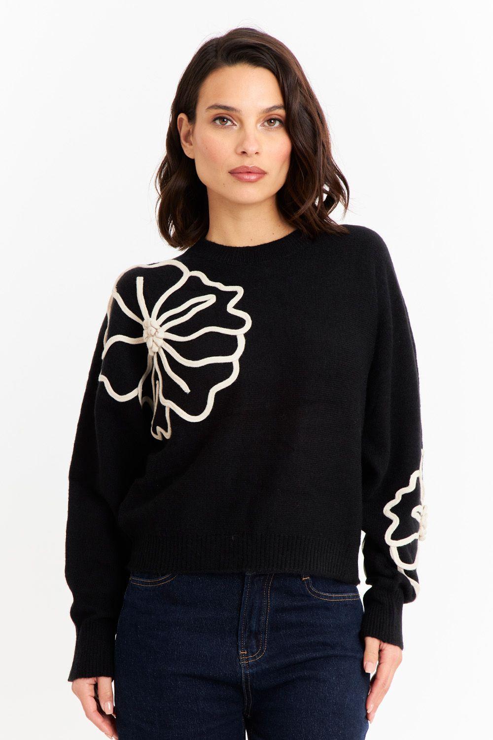 Sweater Diseño Flores Negro Nicopoly-4