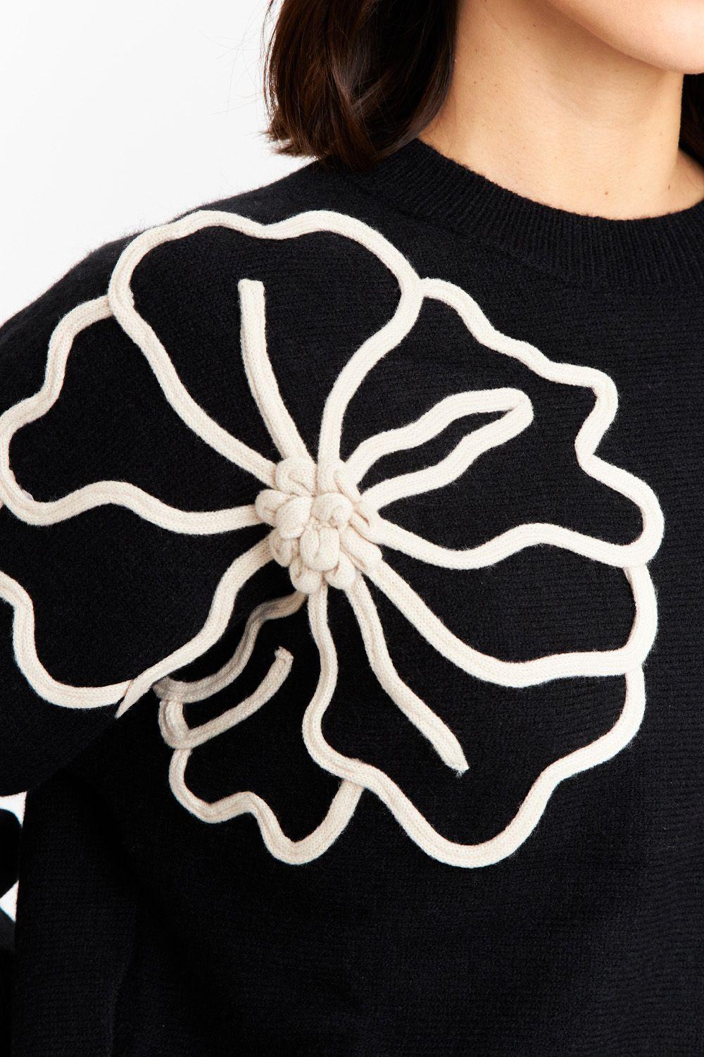 Sweater Diseño Flores Negro Nicopoly-5