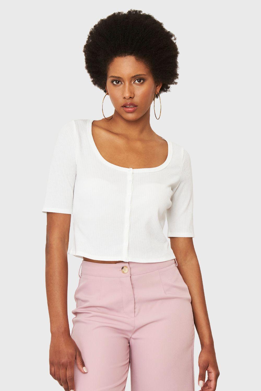 Crop Top Botones Blanco Nicopoly-0