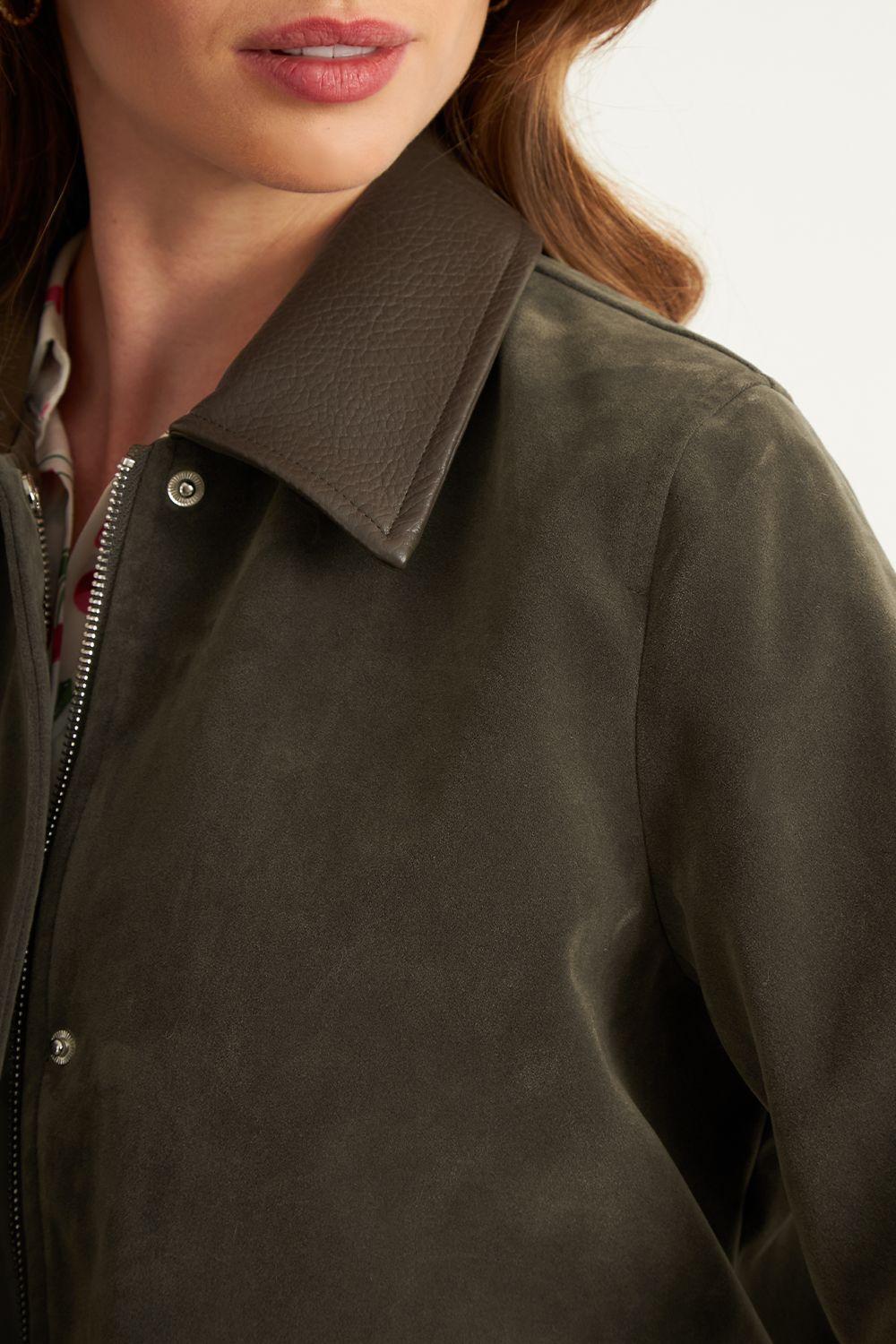 Chaqueta Tipo Gamuza Cuello Ecocuero Oliva Nicopoly-5