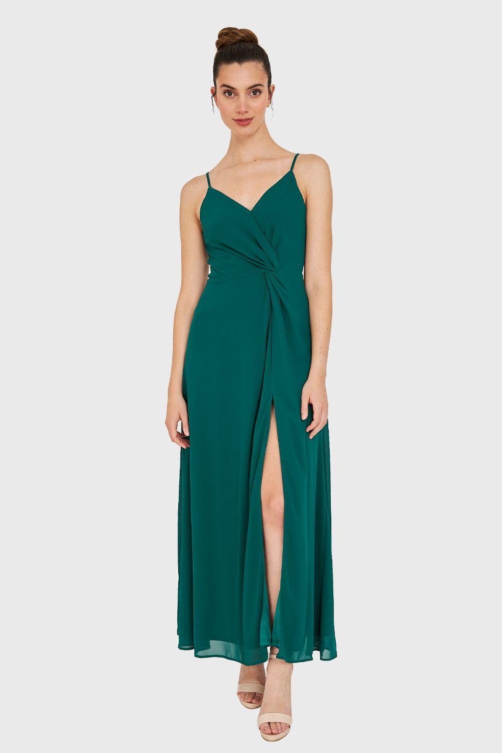 Maxi Vestido Detalle Nudo Verde Oscuro Nicopoly-1