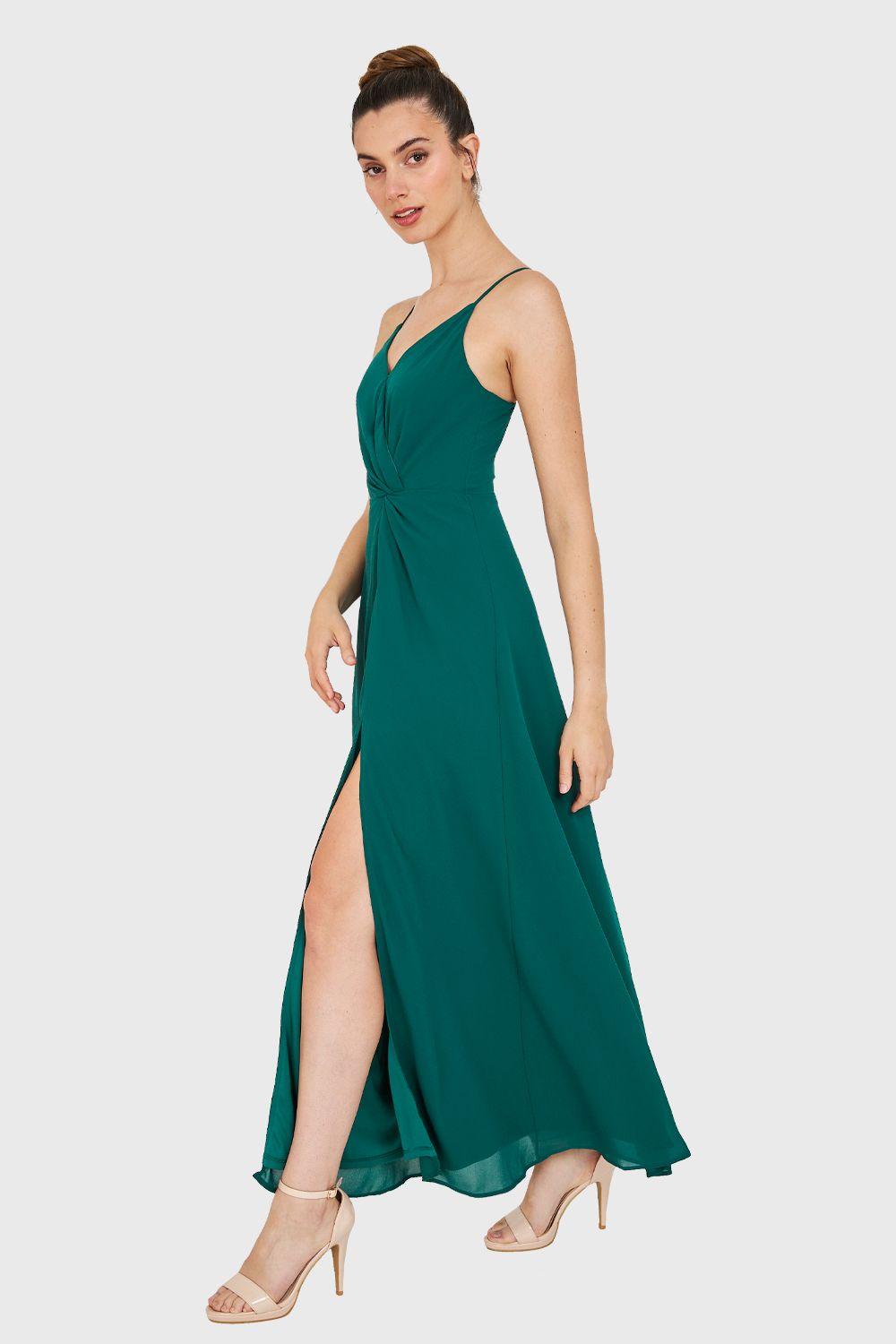 Maxi Vestido Detalle Nudo Verde Oscuro Nicopoly-2