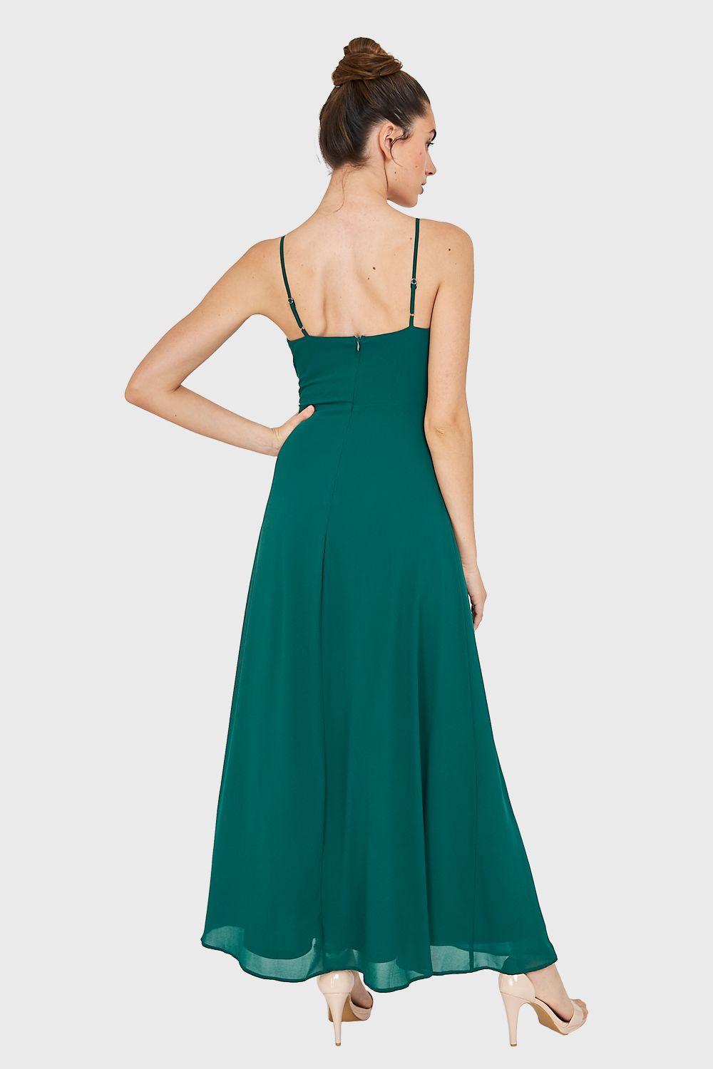 Maxi Vestido Detalle Nudo Verde Oscuro Nicopoly-3