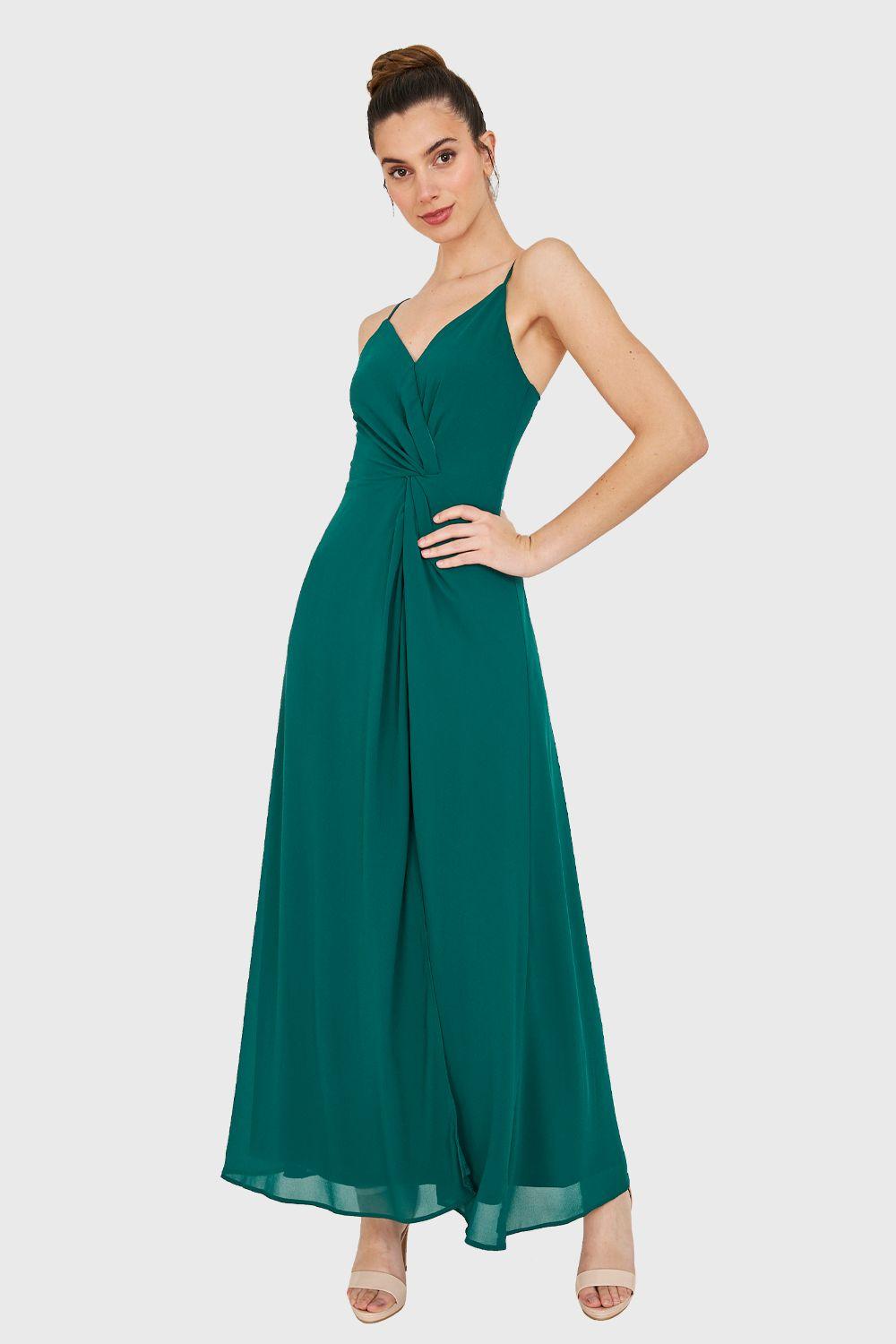 Maxi Vestido Detalle Nudo Verde Oscuro Nicopoly-4