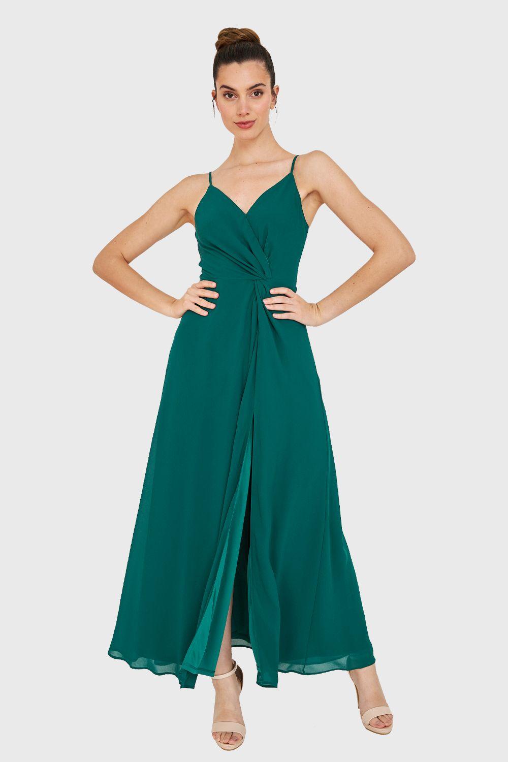 Maxi Vestido Detalle Nudo Verde Oscuro Nicopoly-0