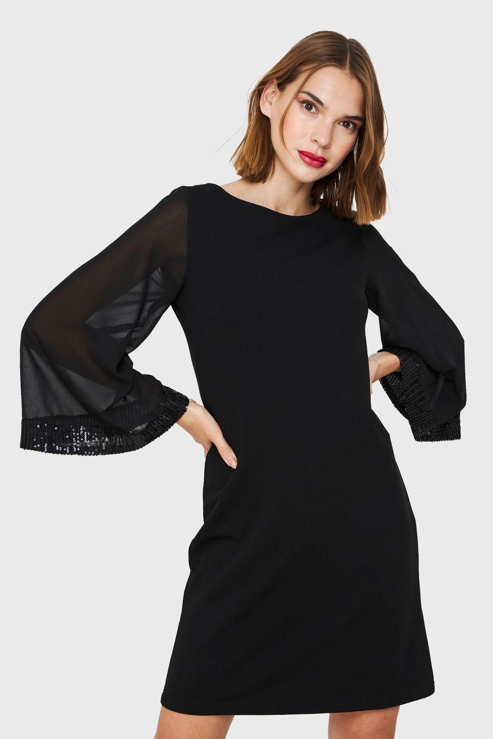 Vestido Manga Lentejuela Negro Nicopoly-0