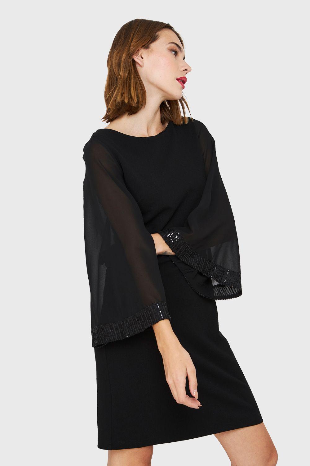 Vestido Manga Lentejuela Negro Nicopoly-2