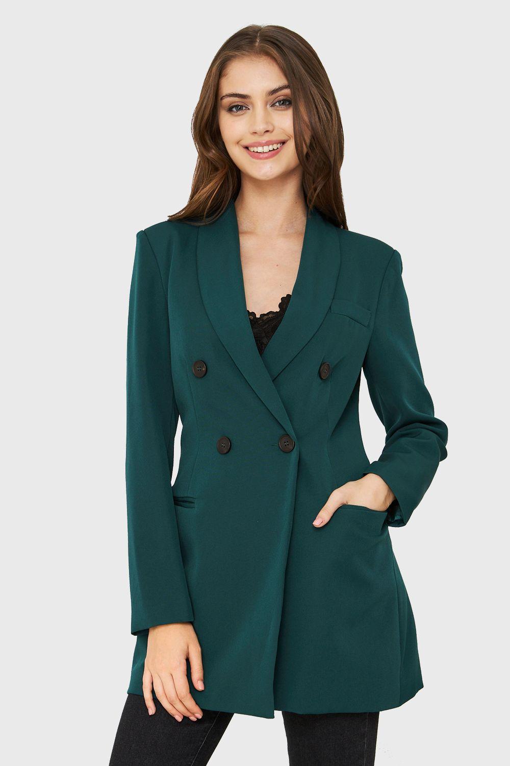 Blazer Largo Cuatro Botones Verde Oscuro Nicopoly-4