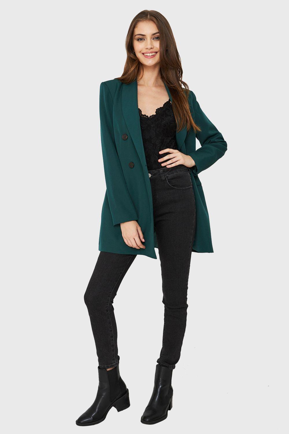 Blazer Largo Cuatro Botones Verde Oscuro Nicopoly-1