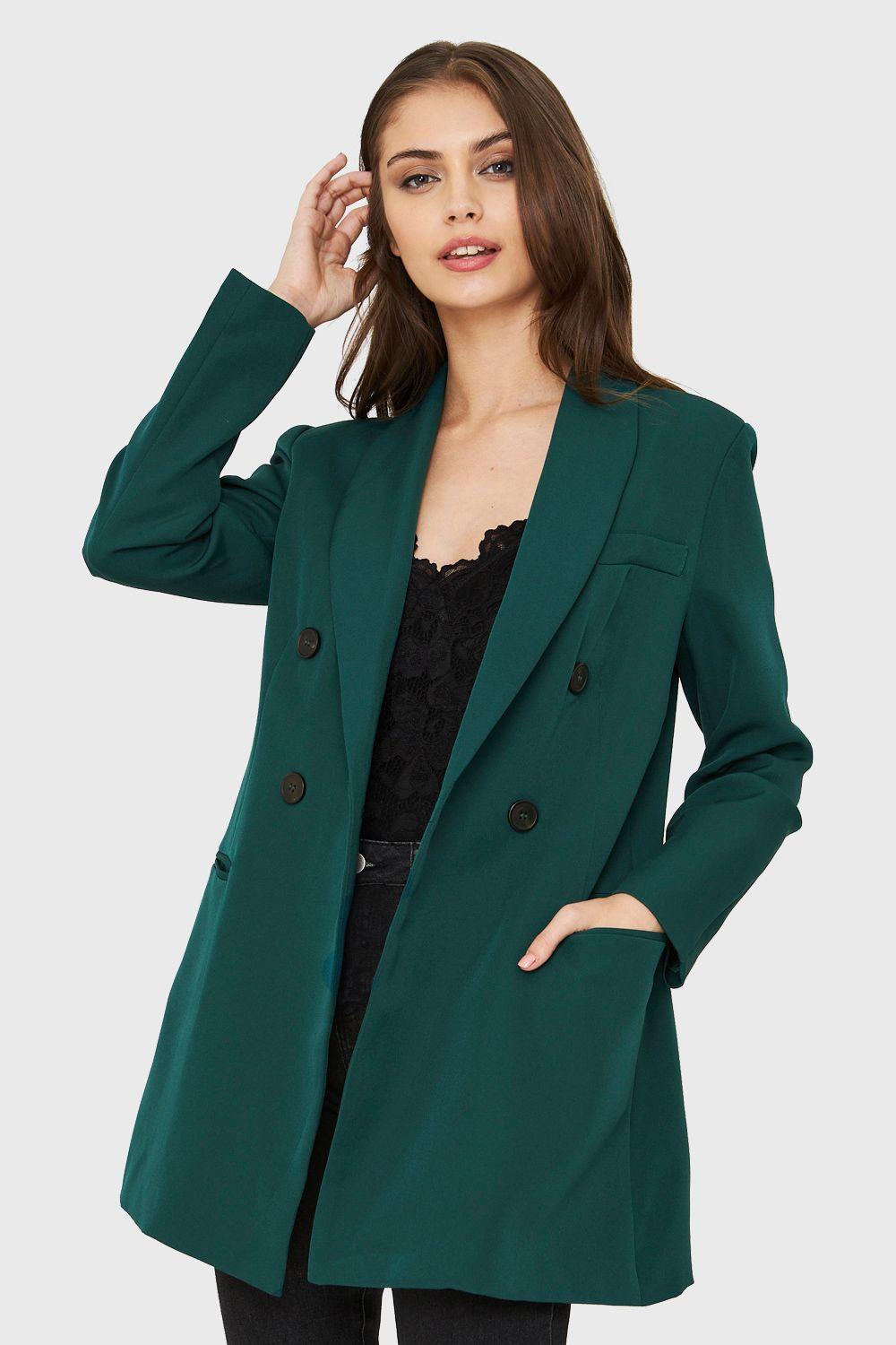 Blazer Largo Cuatro Botones Verde Oscuro Nicopoly-0