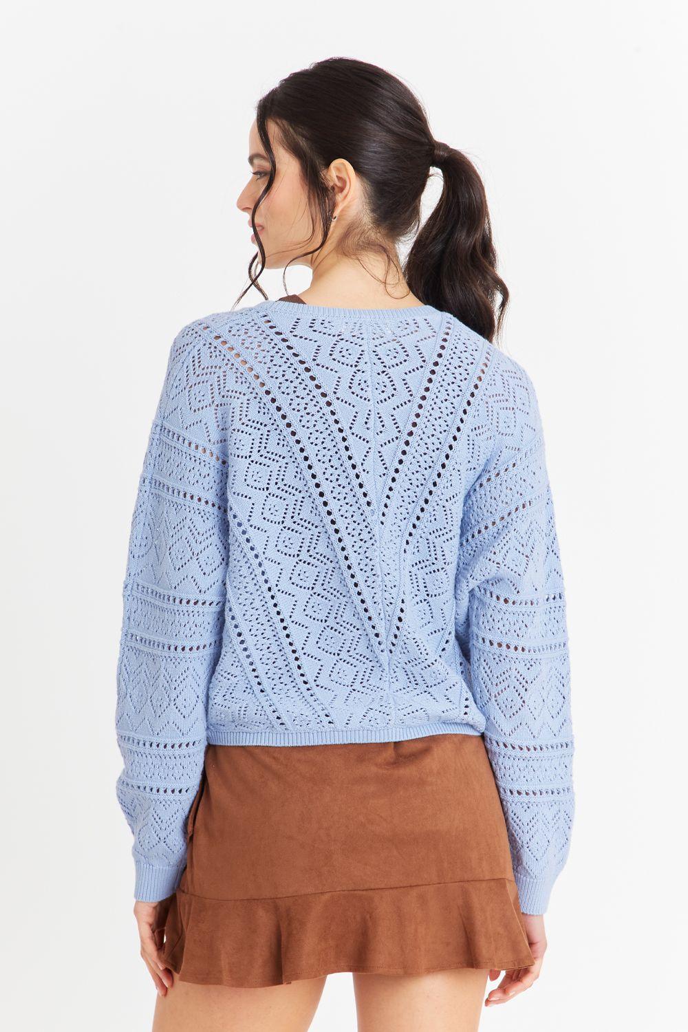 Cárdigan Tipo Crochet Botones Dorados Celeste Nicopoly-3