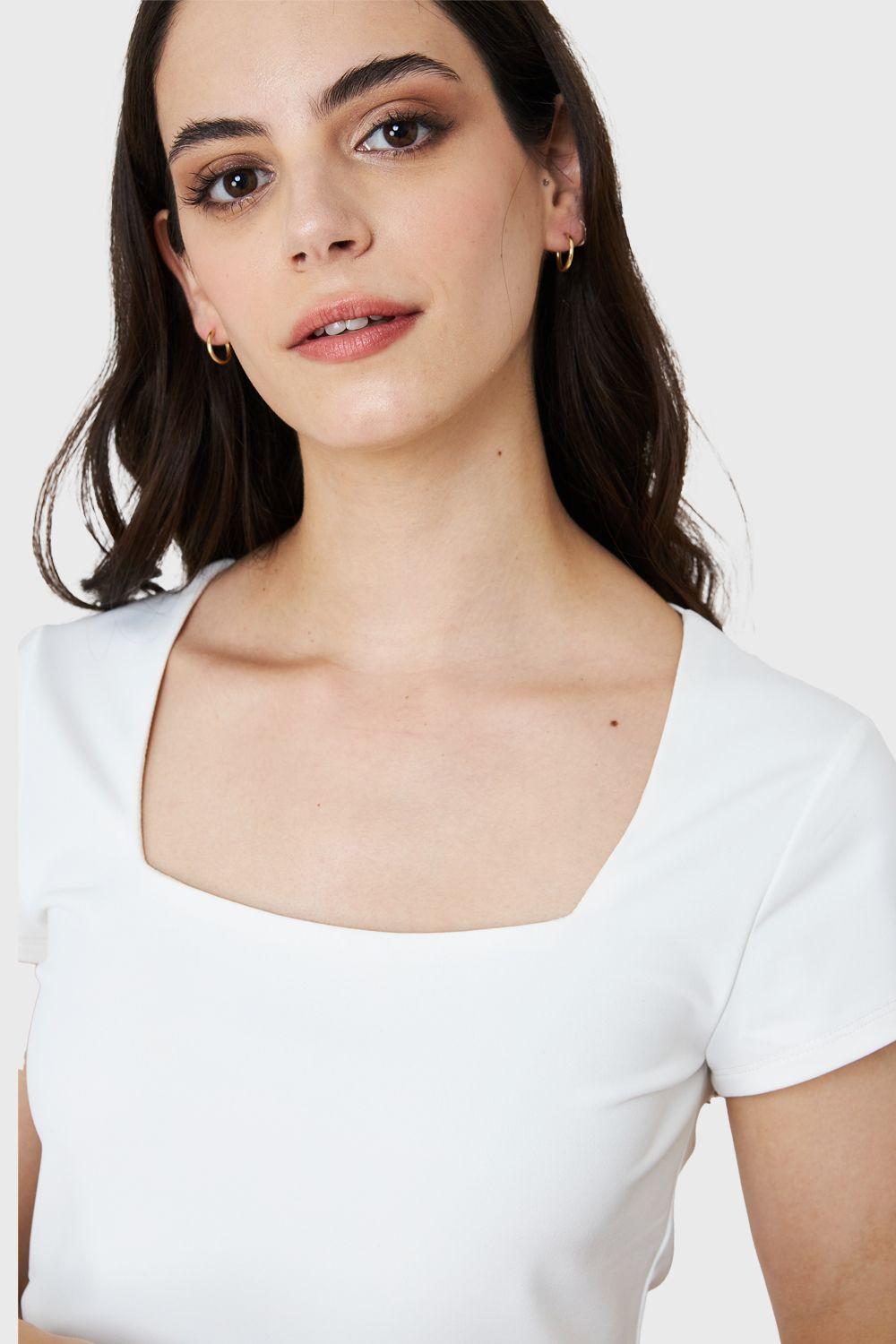 Body Manga Corta Escote Cuadrado Blanco Nicopoly-5