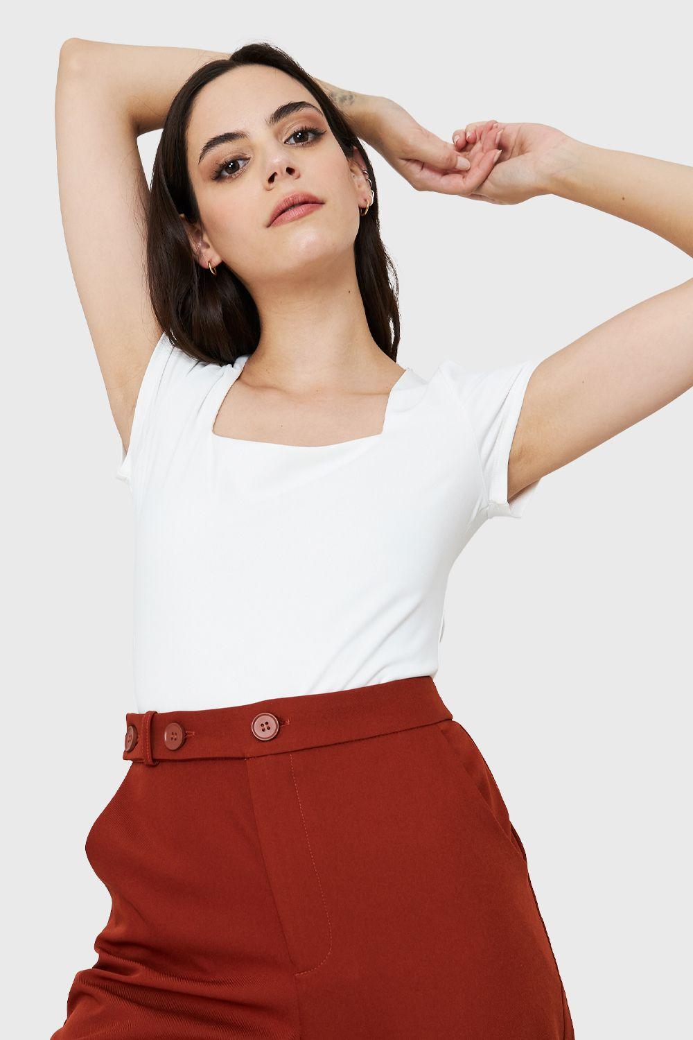 Body Manga Corta Escote Cuadrado Blanco Nicopoly-0