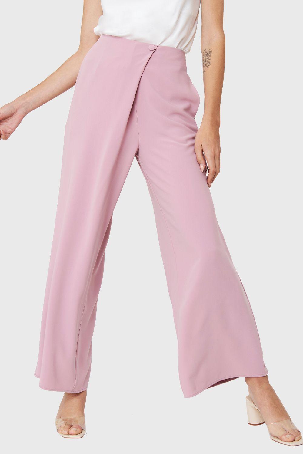 Pantalón Palazzo Botón Rosado Nicopoly-4