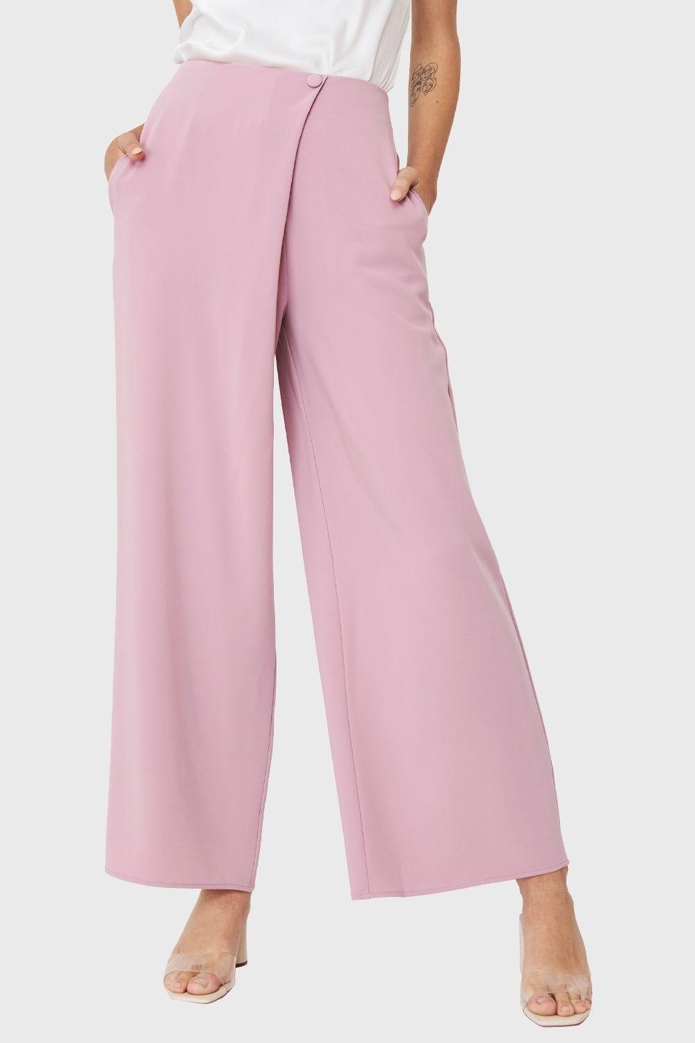 Pantalón Palazzo Botón Rosado Nicopoly-0