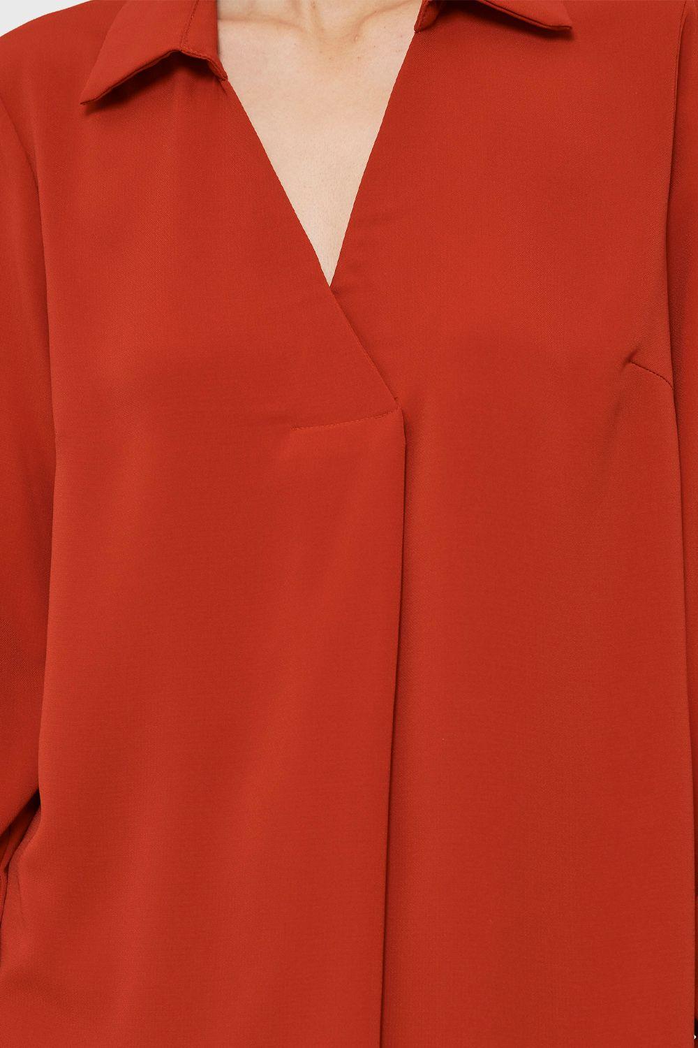 Blusa Cuello Camisero Escote V Terracota Nicopoly-5