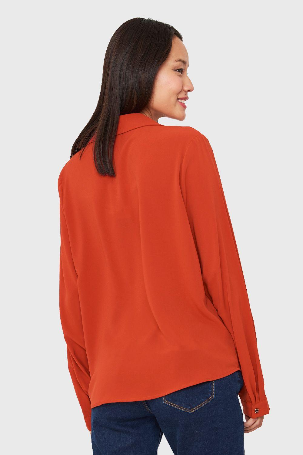 Blusa Cuello Camisero Escote V Terracota Nicopoly-3