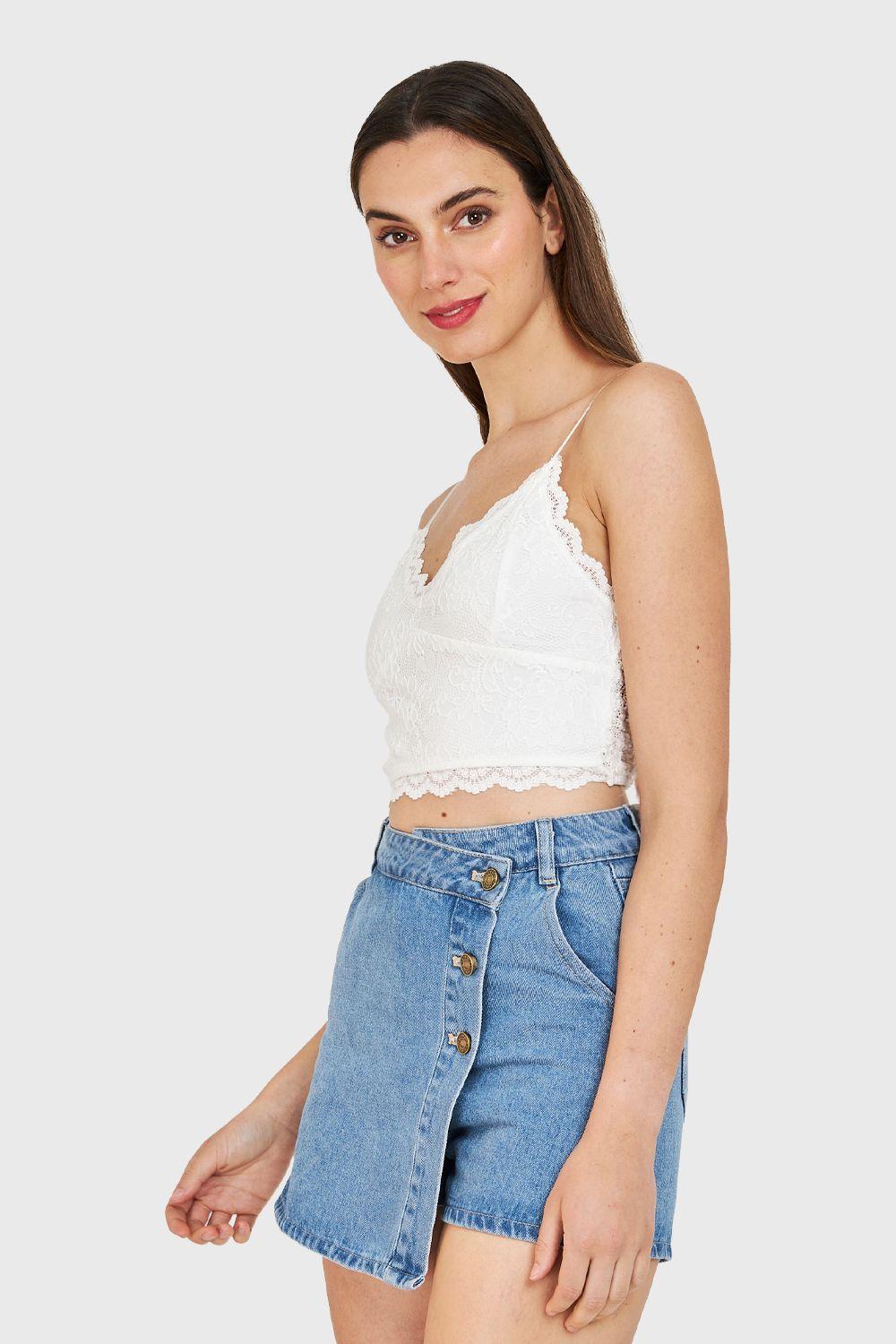 Crop Top Encaje Blanco Nicopoly-3