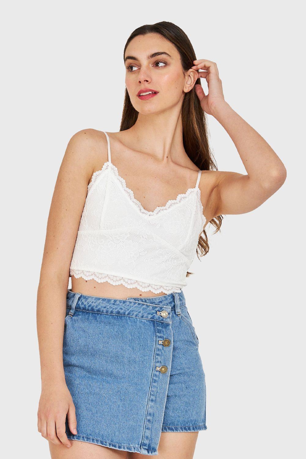 Crop Top Encaje Blanco Nicopoly-0