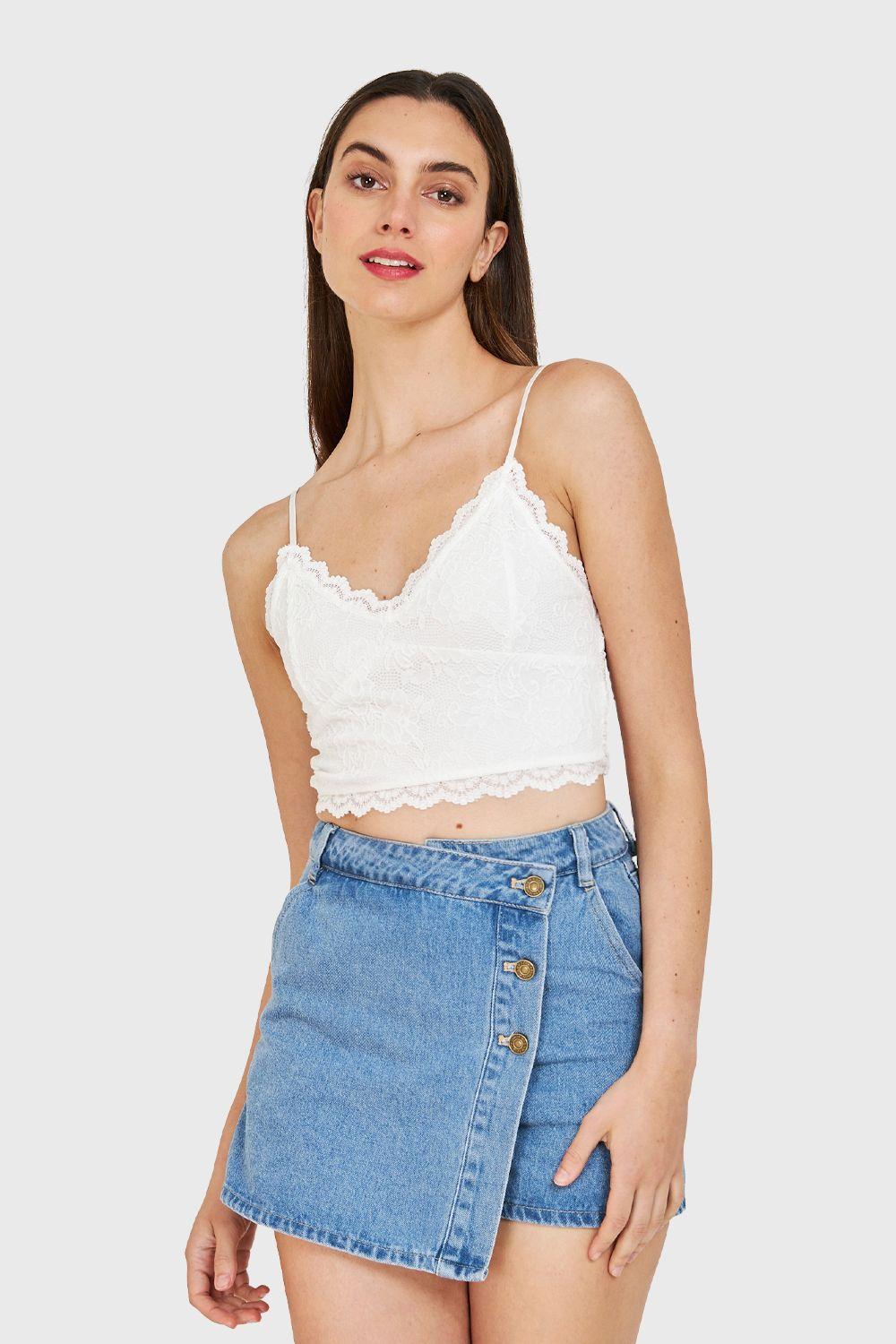 Crop Top Encaje Blanco Nicopoly-4