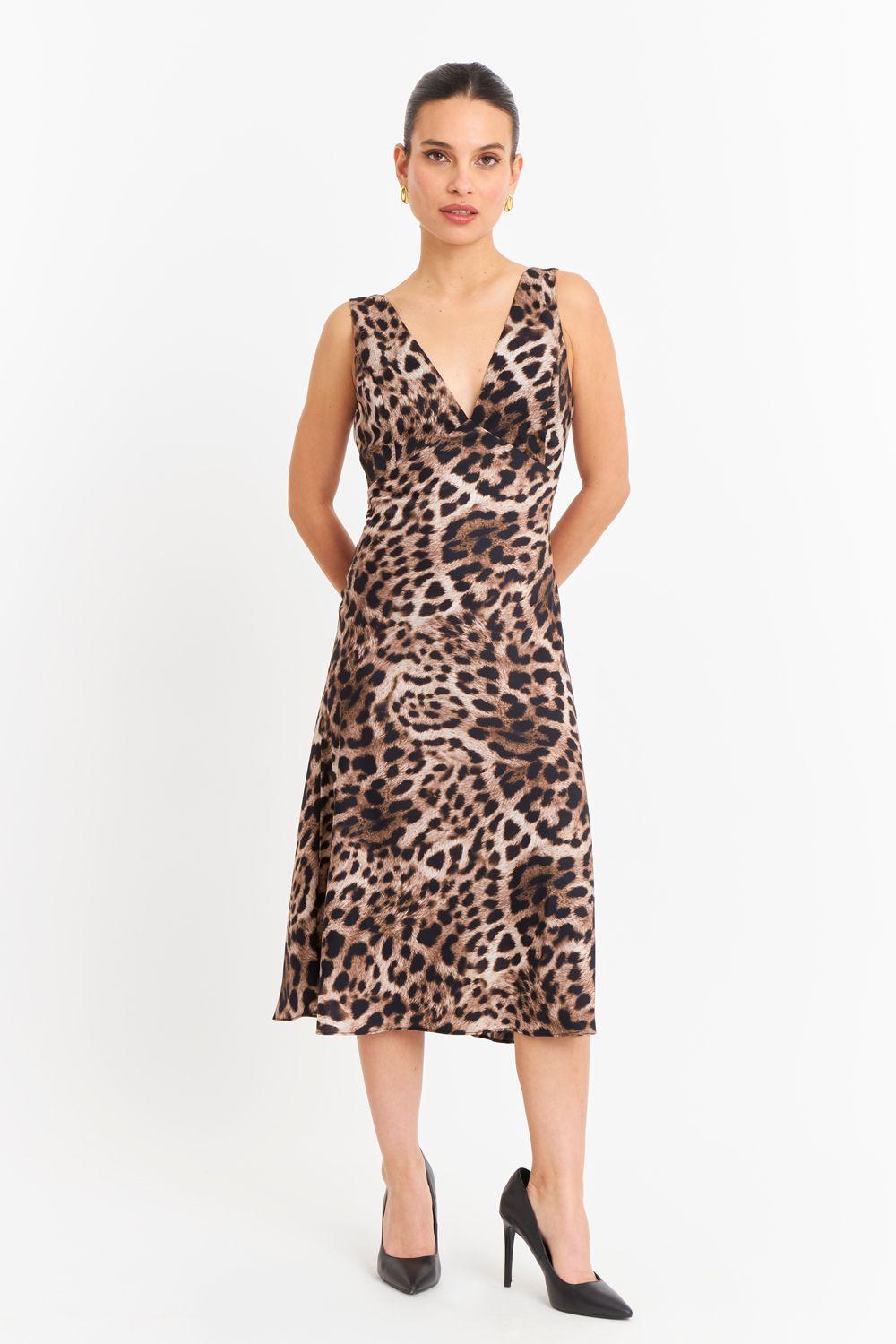 Vestido Animal Print Tipo Satín Nicopoly-1