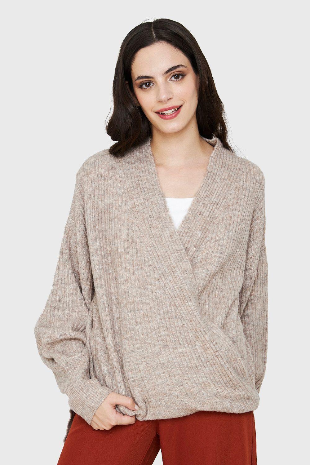 Sweater Escote Cruzado Khaki Nicopoly-0